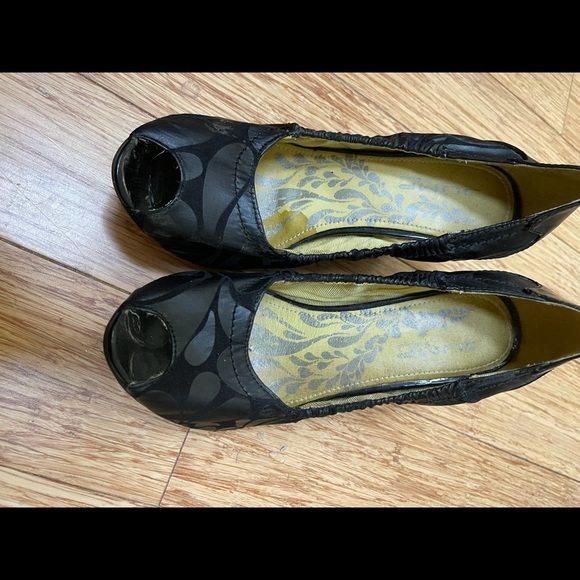 Super cool Jump for Fun Bacardi pumps 7.5 Black Peep toe chunky 3 heel like New - Picture 10 of 15